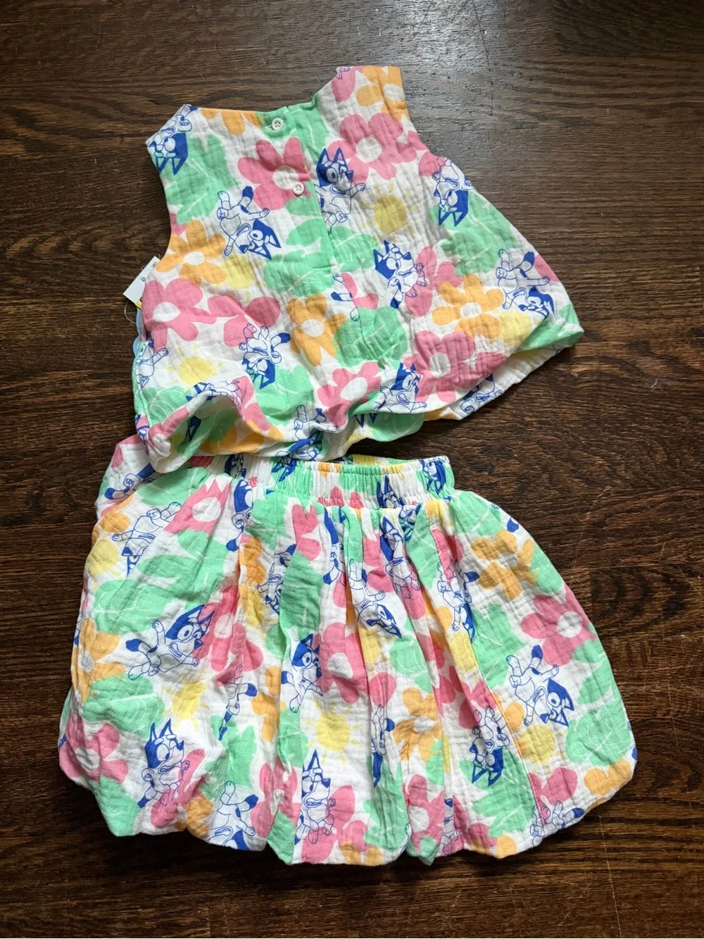 Disney Bluey Toddler Girls Floral Two-Piece Bubble Top & Skirt Set